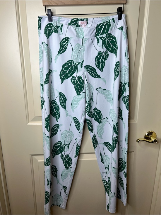 Persifor Pants - Persifor Tropical Leaf Wide Leg Pants Pull On Pants-Green/White